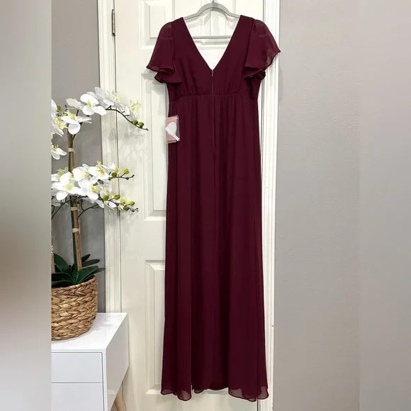 Birdy Grey Hannah Empire Dress Cabernet Bridesmaid Formal Prom Gown Maternity - Picture 8 of 10